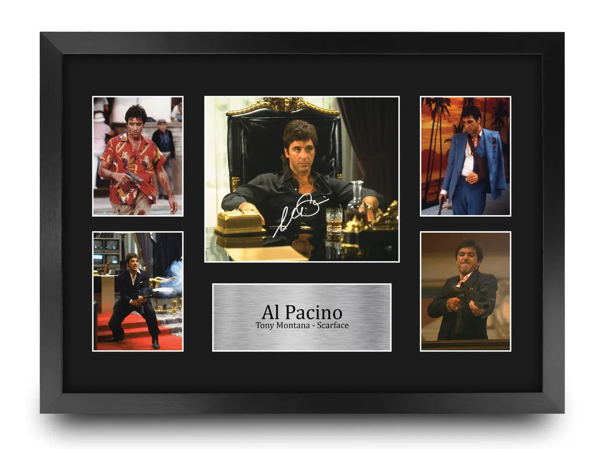 HWC Trading FR A3 Al Pacino Scarface Tony Montana Regali Stampati Autografo Firmato Immagine Per Gli Appassionati Di Memorabilia Di Film - A3 Incorniciato