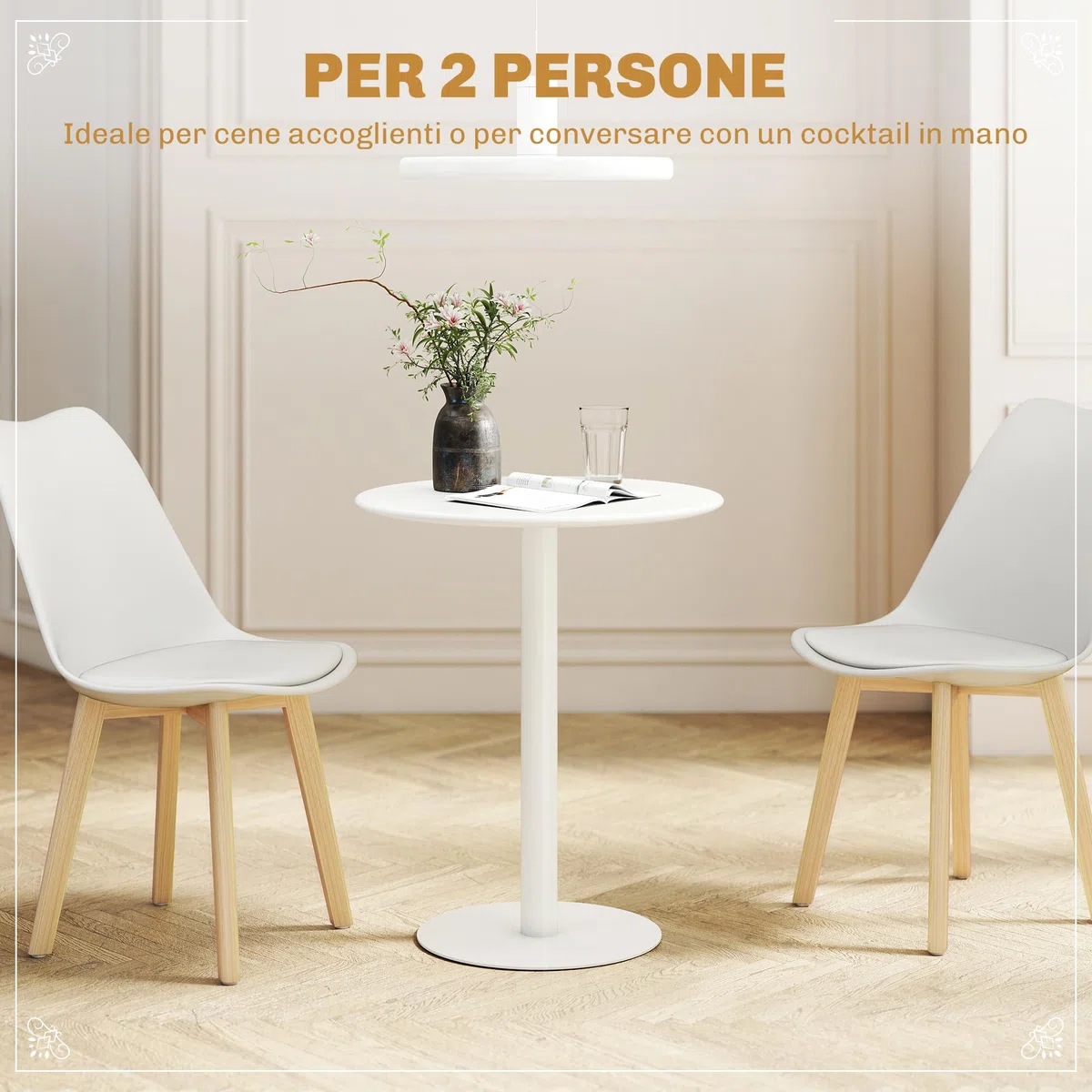 HOMCOM Tavolo da Pranzo Rotondo per 2 Persone dal Design Minimal, Tavolo Moderno in Acciaio, per Interno ed Esterno, Ø60x72 cm, Bianco