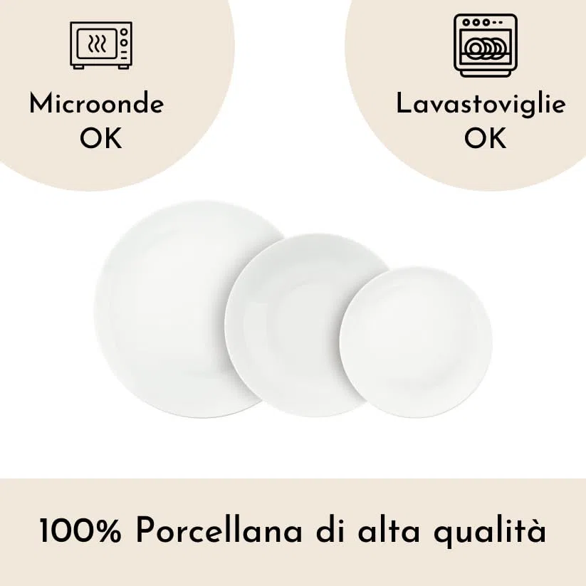 Servizio Piatti 18 Pezzi, Set Piatti 6 Persone in New Bone China, Finitura Lucente e Design Contemporaneo, Eleganza Sottile per Tavole Moderne e Raffinate – Linea Coup