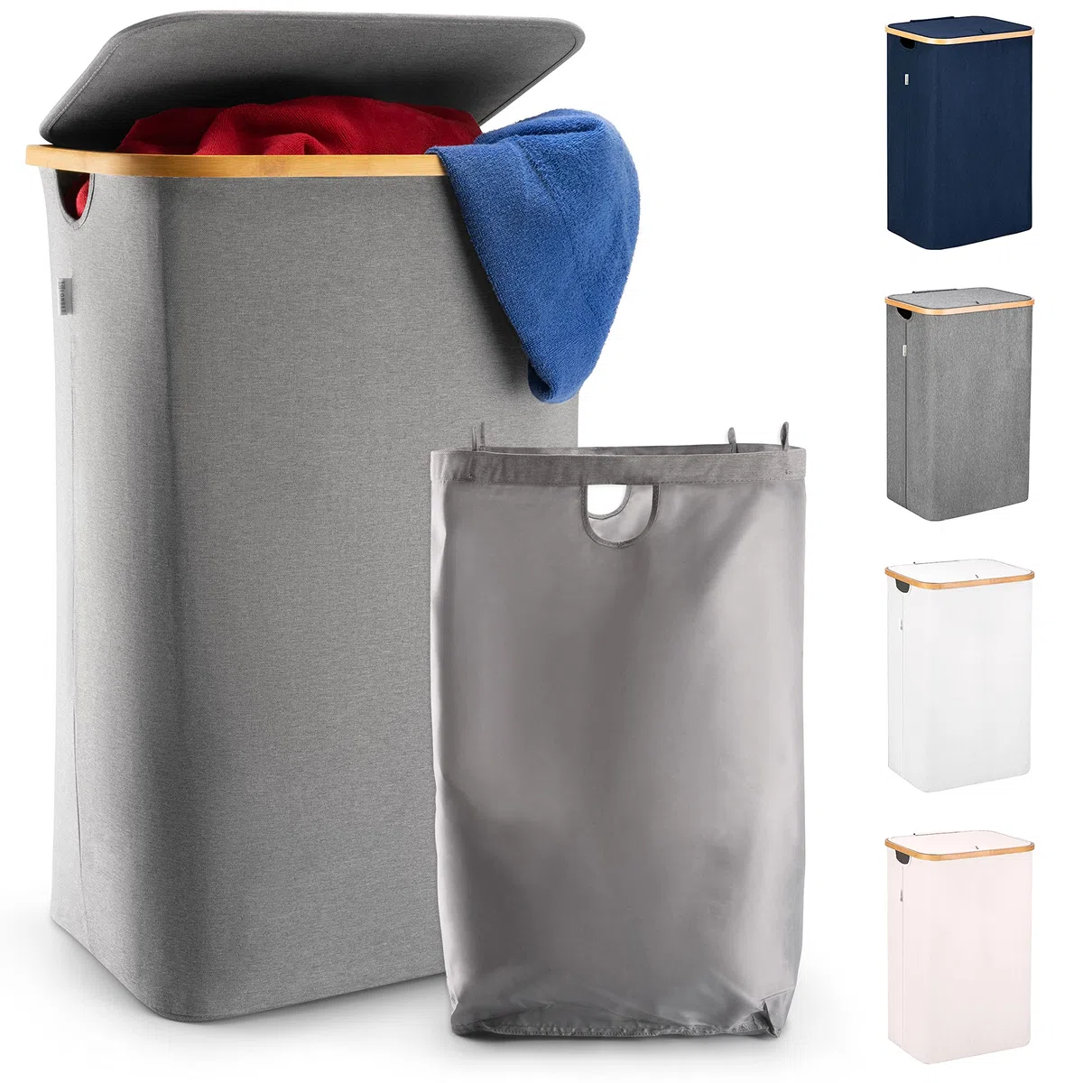 Lonbet - Cesto Grande Grigio - XL 100 Litri - Porta Biancheria Sporca con Coperchio - Portabiancheria Sporca con Manici