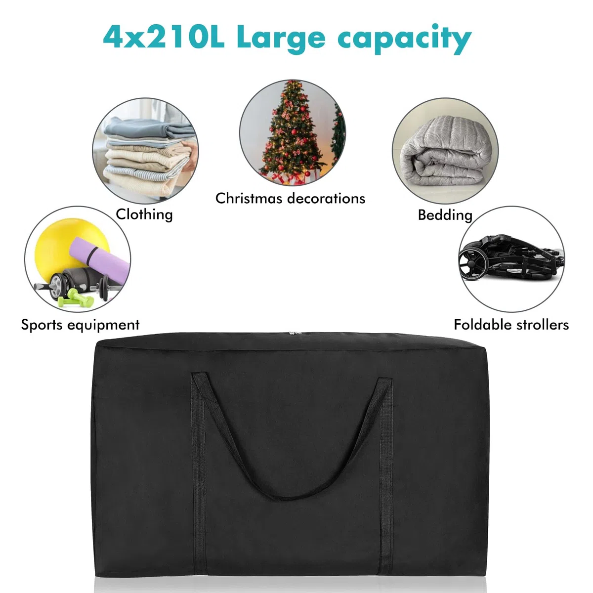 Confezione da 4 Sacchetti di Accumulo Extra Large 210L Robusti, Grande Scatola di Stoccaggio in Materiale Oxford 600D per Trasloco con Cerniere per Abbigliamento, Piumoni, Biancheria, Lenzuola