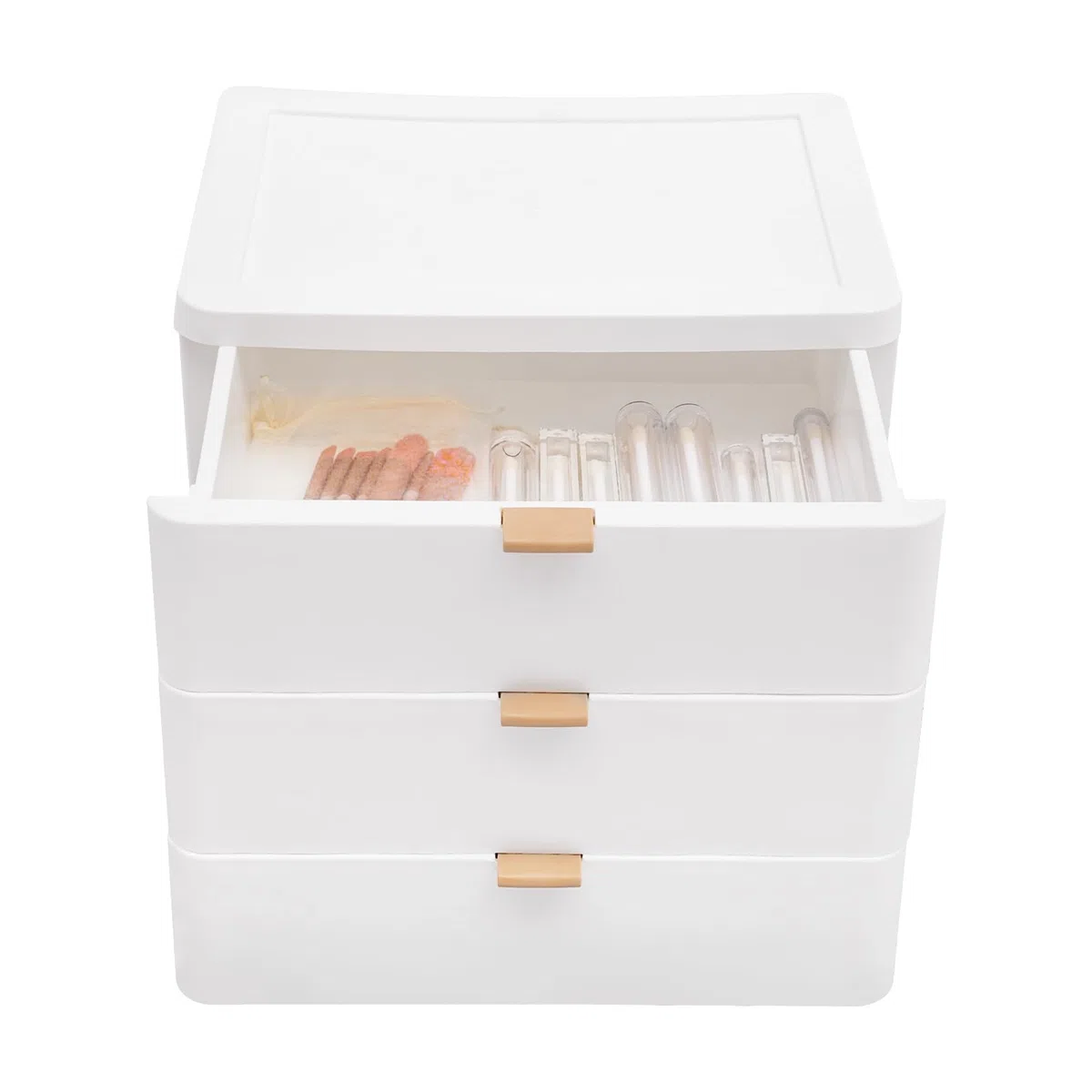 Organizer da scrivania a 3 ripiani, rettangolare, con cassetti, 26 x 20,2 x 22,3 cm, bianco