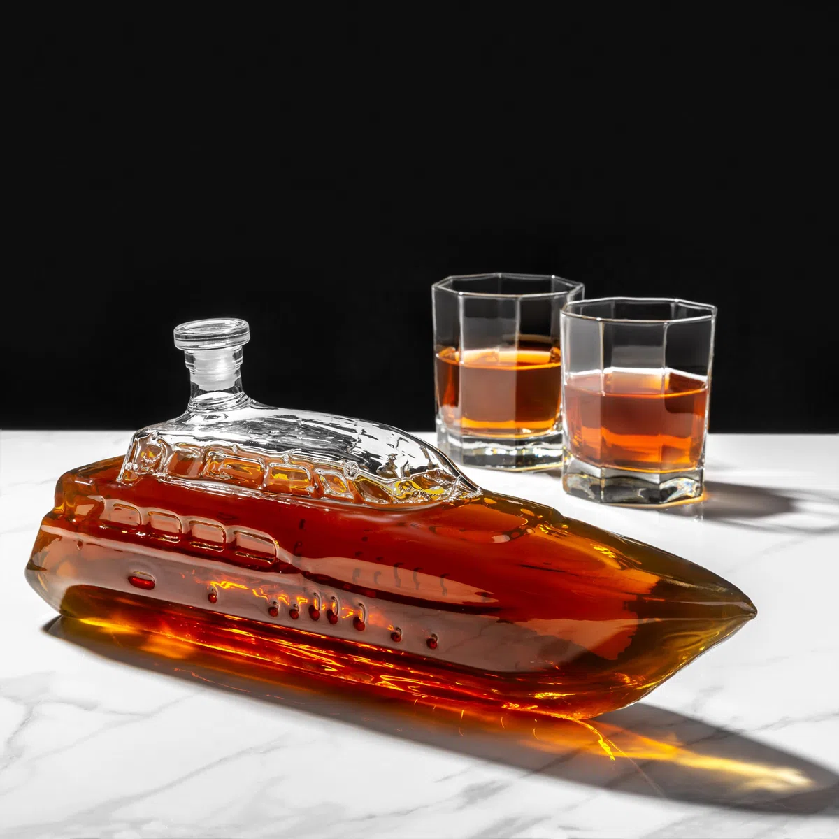 Froster Decanter Yacht, Decanter per Whisky, per Vino, 1000 ml, Caraffa a Forma di Yacht, Motoscafo, Regalo 40 Anni Uomo