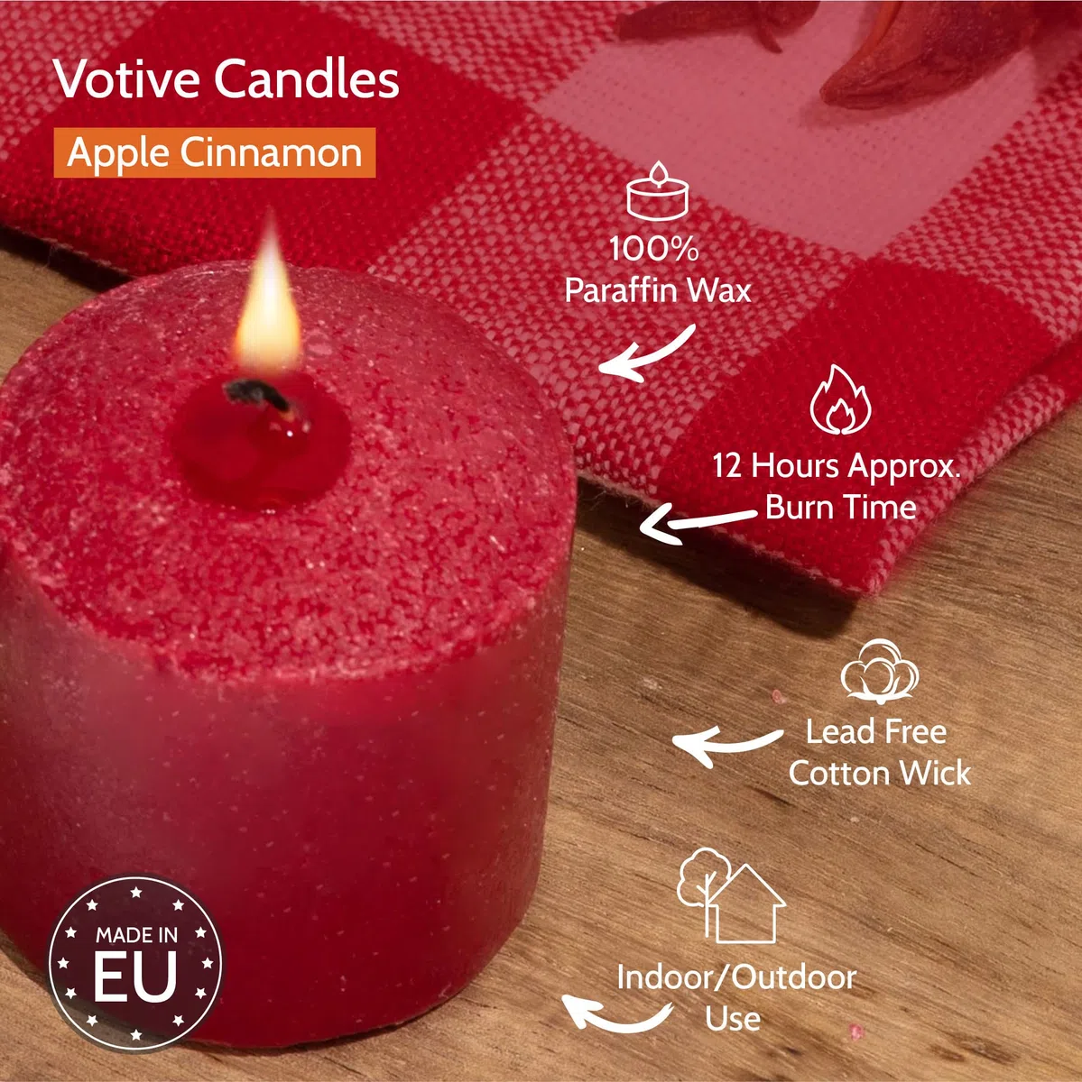 Hyoola Candele Profumate Votive - Candele Profumate Piccole Mela e Cannella - Durata Candela Votiva 12 ore - Set Candele Profumate da 9 - Made in EU