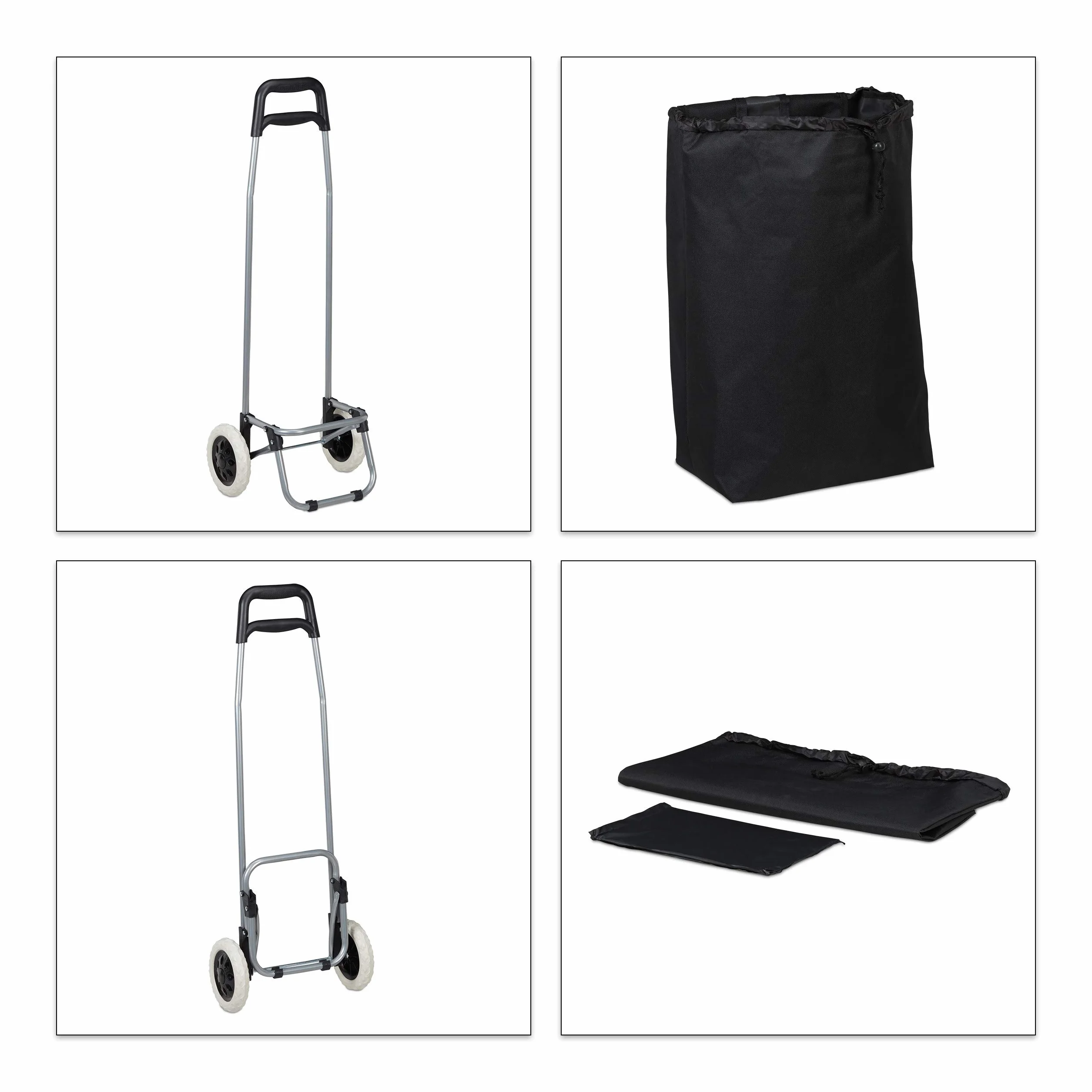 Relaxdays Carrello Pieghevole per la Spesa, Borsa Estraibile da 28 L, Pratico Trolley, Ruote, HLP 92,5x42x28 cm, in Nero