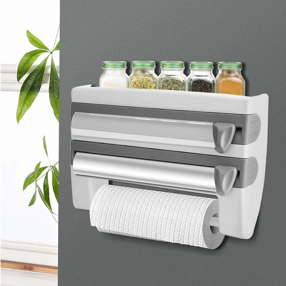 Svolgitore a parete, supporto da parete per asciugamani Dispenser di rotolo da multifunzione pellicola estensibile dispenser in alluminio con porta Sopalin Svolgitore Triplo Grigio
