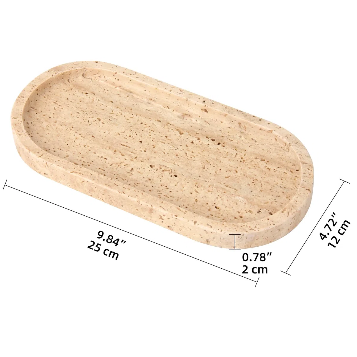Vassoio Bagno Marmo Ovale Vassoio Portaoggetti Moderno Decorazioni Svuotatasche Ingresso Organizzazione per Candele Profumi Cucina Tessuti Sapone Shampoo Cosmetici Travertino 25 x 12 cm