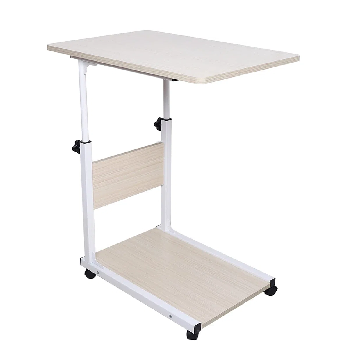 Tavolino regolabile in altezza con ruote, tavolino da letto, tavolo per computer, comodino per soggiorno, camera da letto, acero bianco