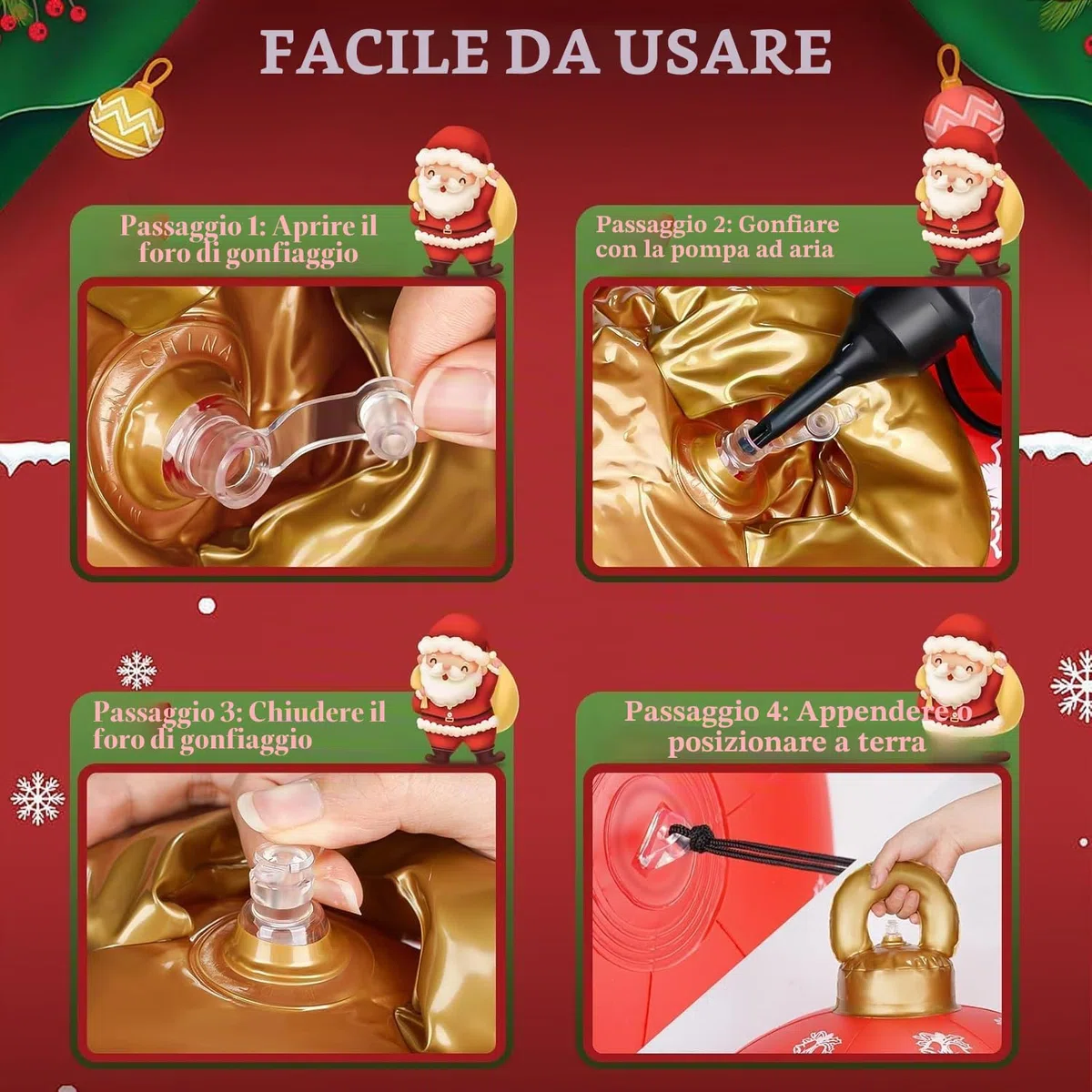 KAHEIGN 2 Pezzi Palline di Natale Gonfiabili Giganti, 60CM Rosso Fiocco di Neve Palle Decorativa Natalizio Gonfiabile in PVC per Natale Interno Esterno Casa Giardino Prato Cortile Portico Decorazione