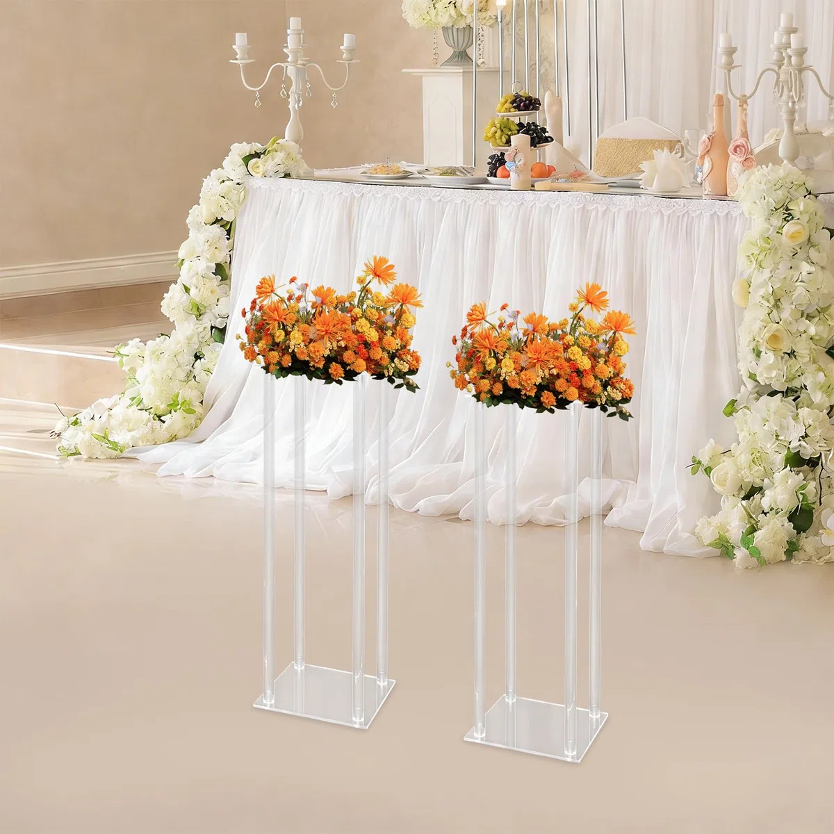 Set di 2 supporti per fiori in acrilico, trasparenti, decorazione per matrimoni, feste, compleanni, eventi