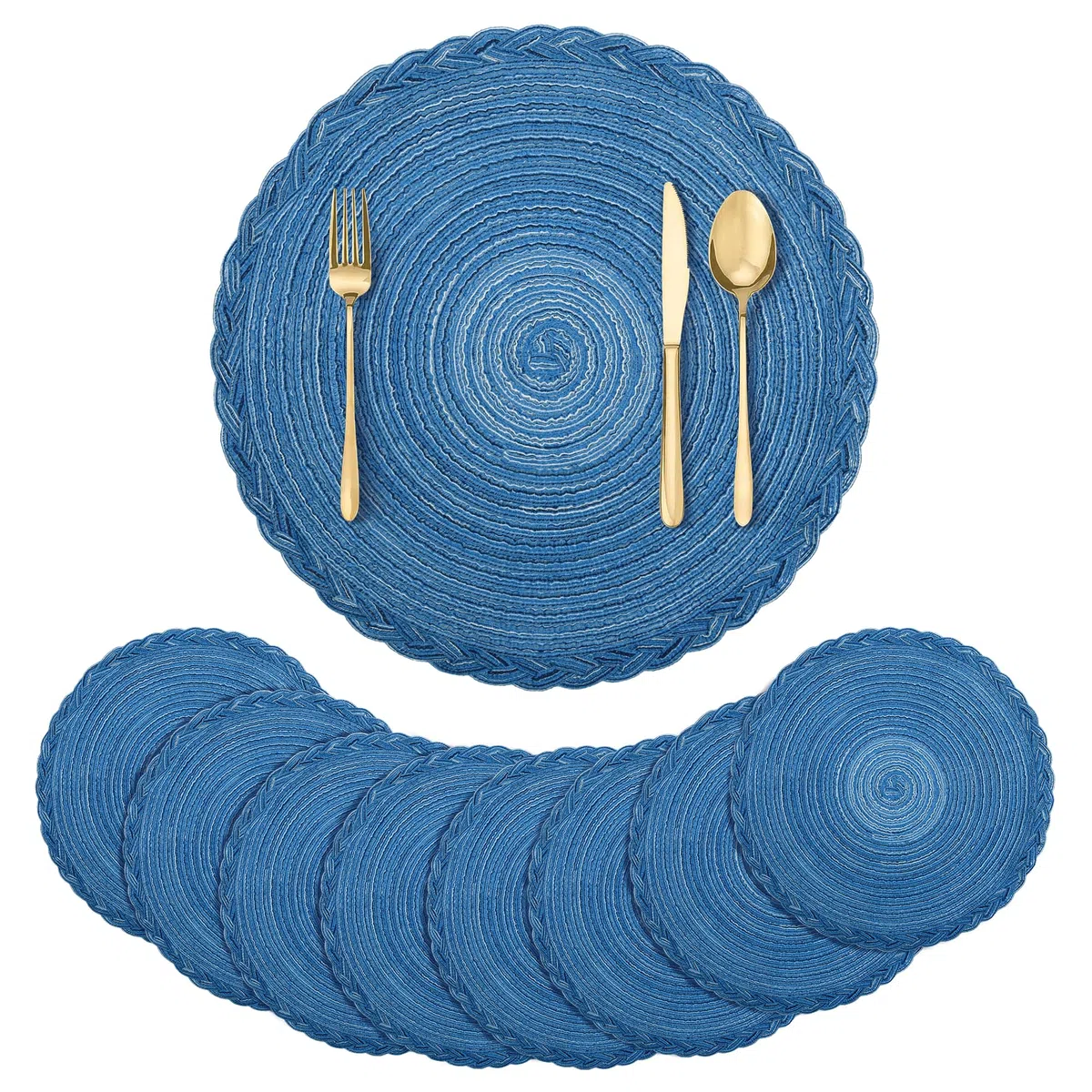 fanquare Set di 8 Tovagliette Rotonde Intrecciate Resistenti al Calore per la Tavola da Cucina 38 cm Tovagliette Rotonde Lavabili Blu