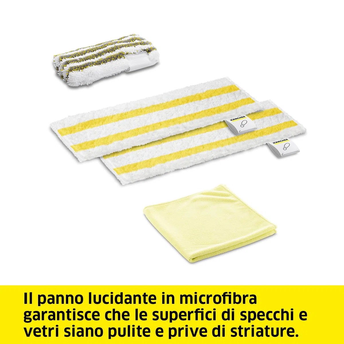 KÄRCHER Set panni per Pulizia, 2 panni universali per pavimenti (fibra ultrafine), 1 copertura abrasiva per bocchette manuali e 1 panno per lucidare, accessori originali per pulitori a vapore Kärcher