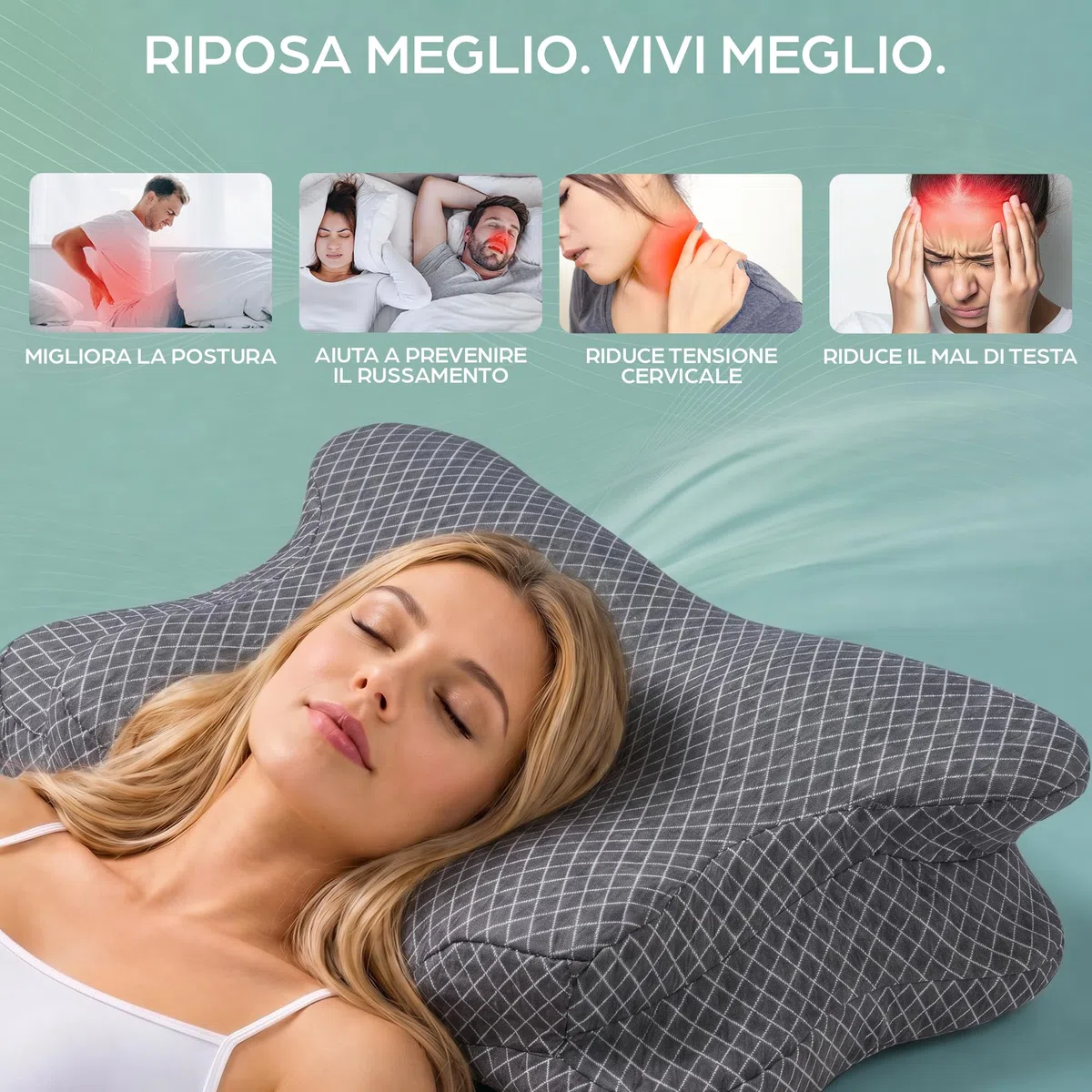 Cuscino Cervicale per Dormire | Cuscino Memory Foam Cervicale Anatomico OEKO-TEX | Cuscino per Cervicale Ergonomico Supporto al Collo | Guanciale Anallergico Sfoderabile e Lavabile Federa Traspirante