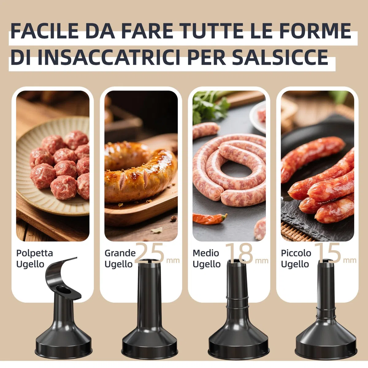 Insaccatrice Elettrica per Salsicce con Tritacarne Elettrico, 3 Tubi per Insaccamento e 1 Tubo per Polpette, Macchina per Salsicce Fatte in Casa Adatta a Hot Dog, Manzo, Pollo e Maiale Meat Grinders