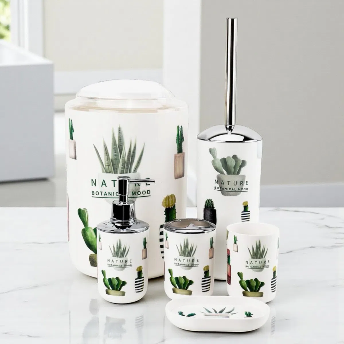 GMMH – Set di 6 accessori da bagno, con dispenser per sapone, porta saponetta e scopino per WC (divertente)