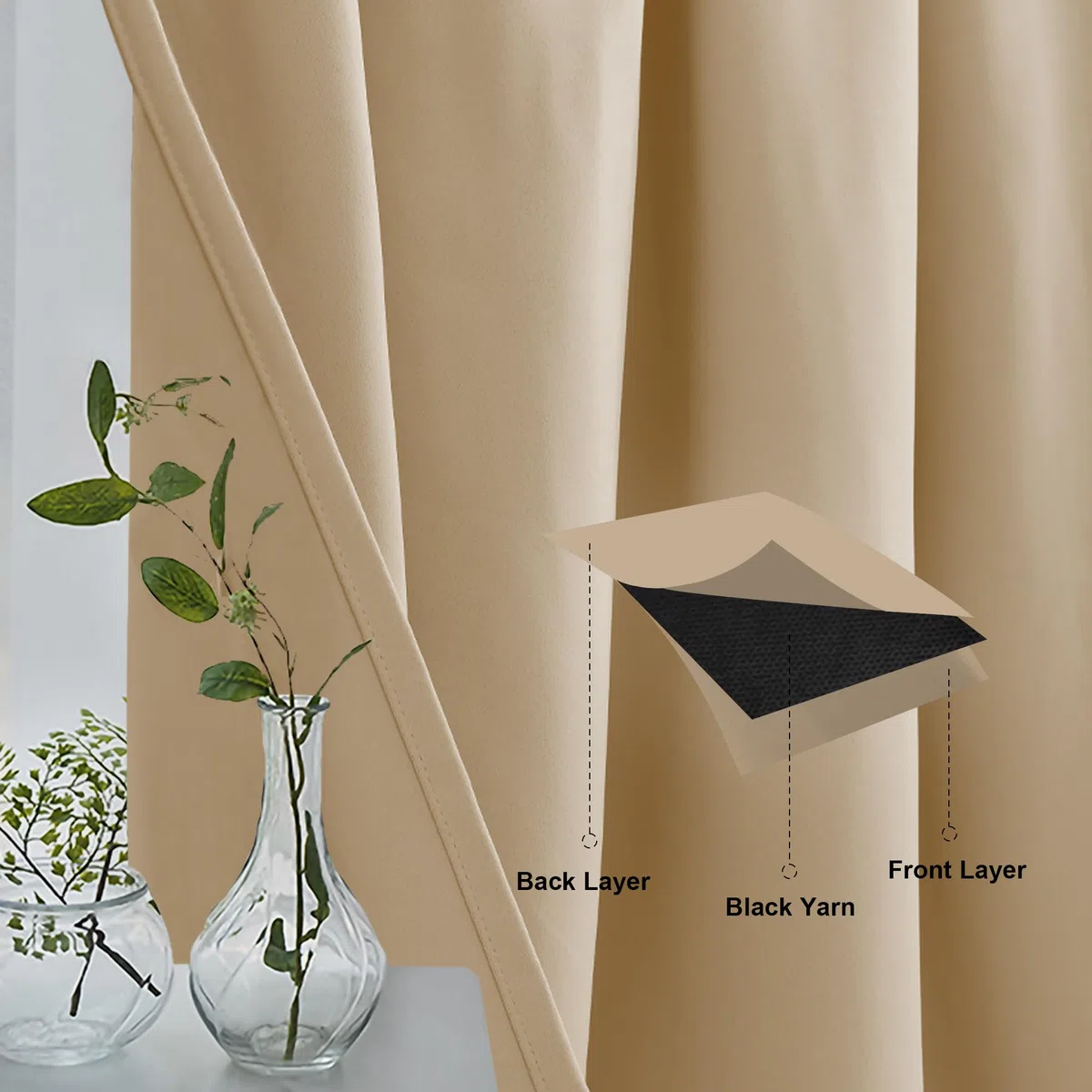 XWZO Tende oscuranti, da cucina, da bistrò, per piccole finestre, roulotte, 66 cm x 77 cm, beige per pannello, set da 2 pezzi