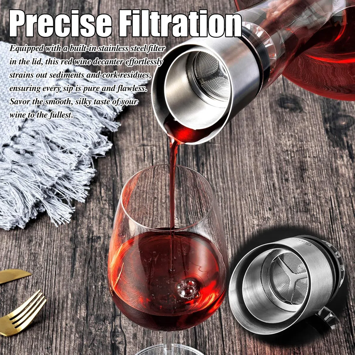 Decanter Per Vino Rosso,1500ML Decanter Per Vino Con Aeratore,Caraffa Vino Con Aeratore,Decantatore Con Aeratore E Filtro Per I Suoceri E Gli Aanti Del Vino,Vino Rosso,Servizio Antigoccia