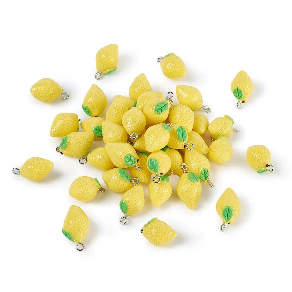FASHEWELRY 200 ciondoli in resina a forma di limone, portachiavi con piccoli cartoni animati, per braccialetti e gioielli fai da te, 20 x 12 mm