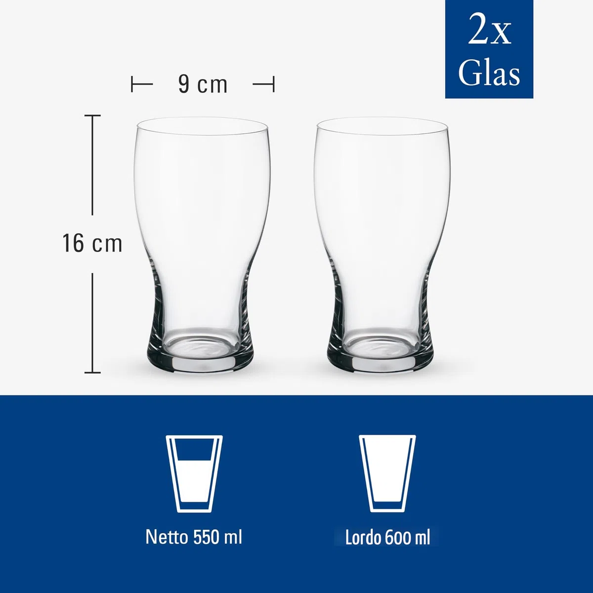 Villeroy & Boch Purismo Bicchieri da Birra, Set da 2, Cristallo, Trasparente, 650 ml