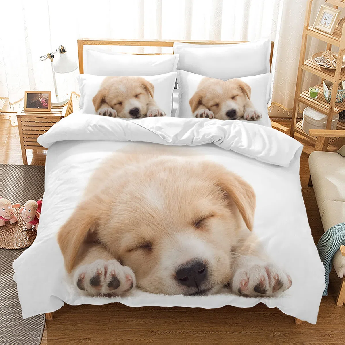 Biancheria da letto per bambini, 200 x 200 cm, in microfibra stampata con cane, copripiumino per bambini e ragazze, copripiumino morbido e resistente, traspirante