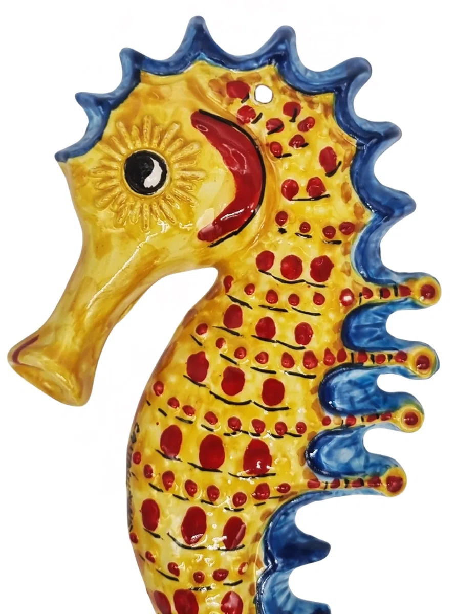 sicilia bedda - PESCI IN CERAMICA DI CALTAGIRONE da Parete - Prodotti Artigianali realizzati e Dipinti a Mano (Cavalluccio Marino, 25x12)