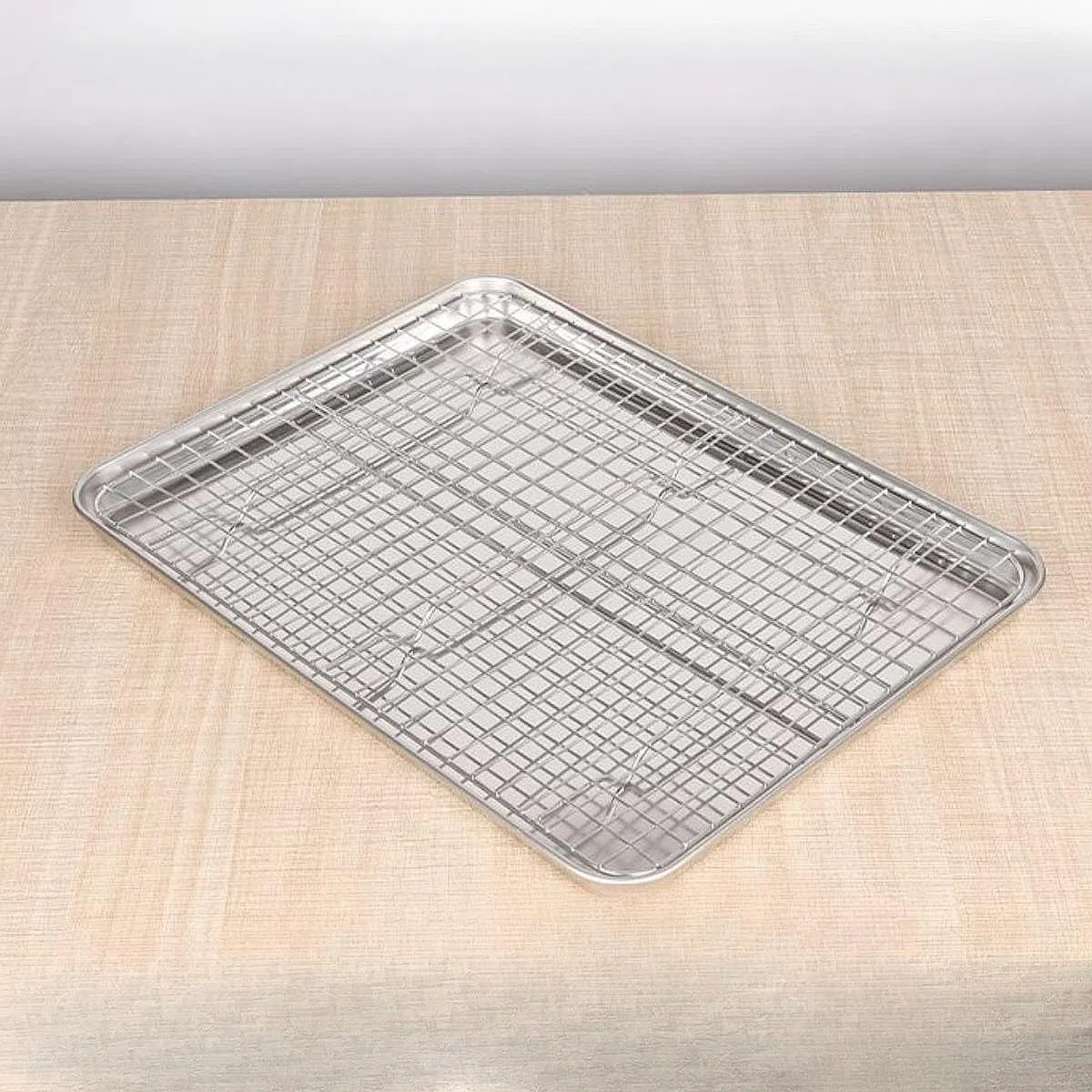 Teglia da Forno con Griglia, Acciaio Inossidabile, con Griglia di Raffreddamento, Accessori per Griglia, Vassoio, Teglia da Forno per Ristora, 40.5 Cm X 30.5 Cm X