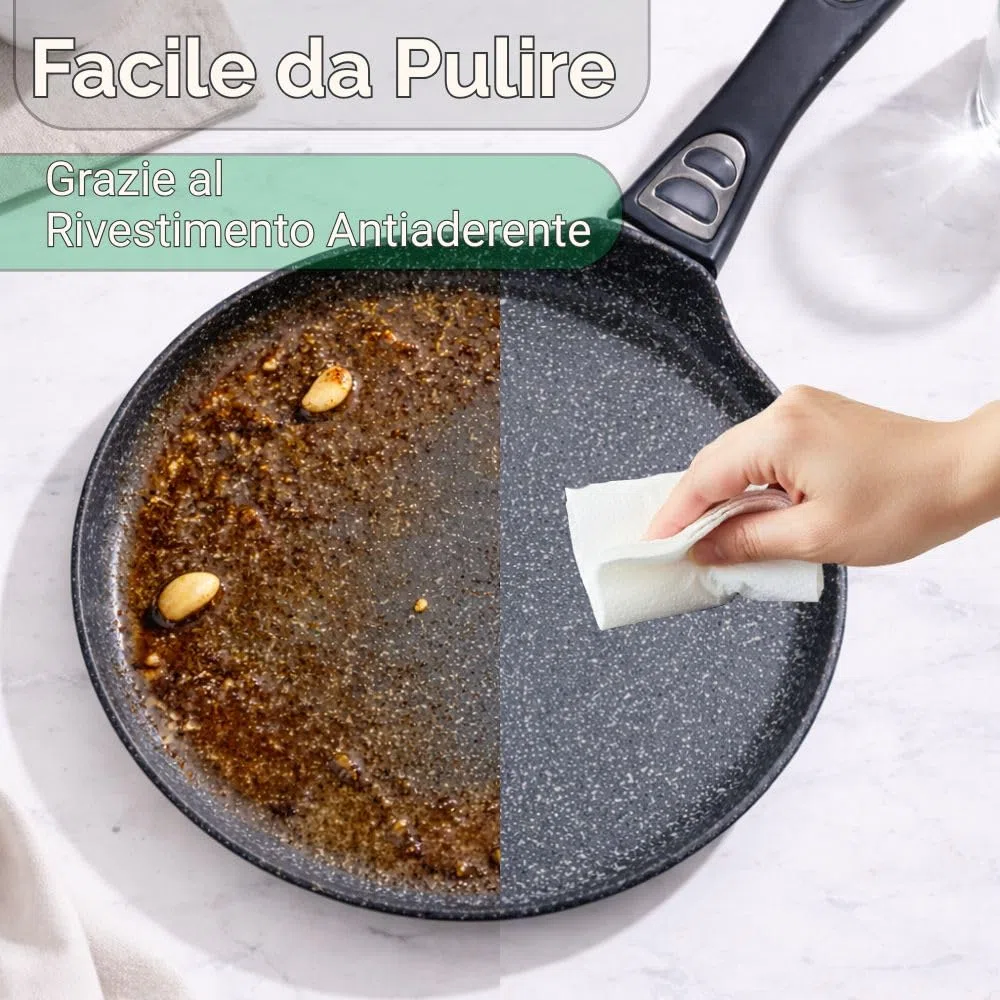 NAMAI - Padella Antiaderente 32 CM Induzione, Adatta In Lavastoviglie, Alluminio Resistente, Effetto Pietra, Padella Crepes, Adatta per Induzione (32 CM)