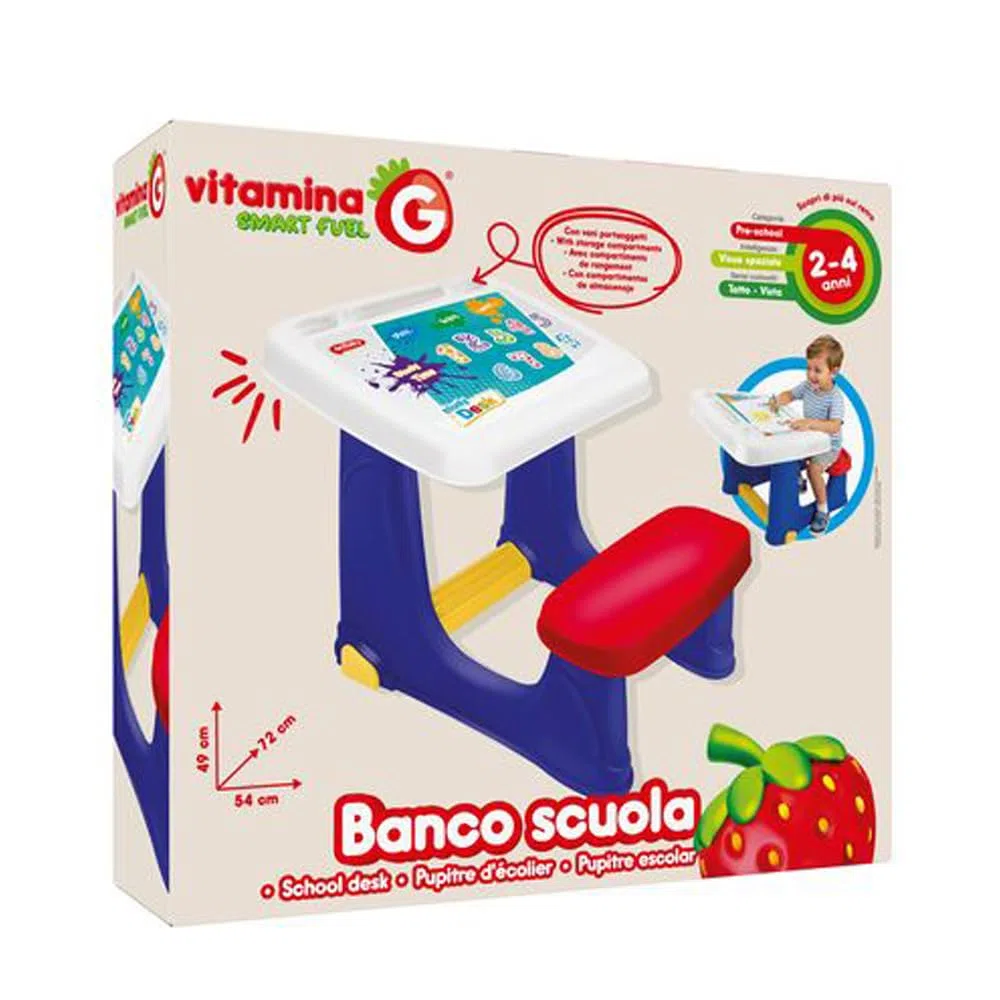 Vitamina G Banco Scuola per Bambini, con Seduta Integrata, Blu e Rosso, 72x49x54 cm, età 2-4 Anni