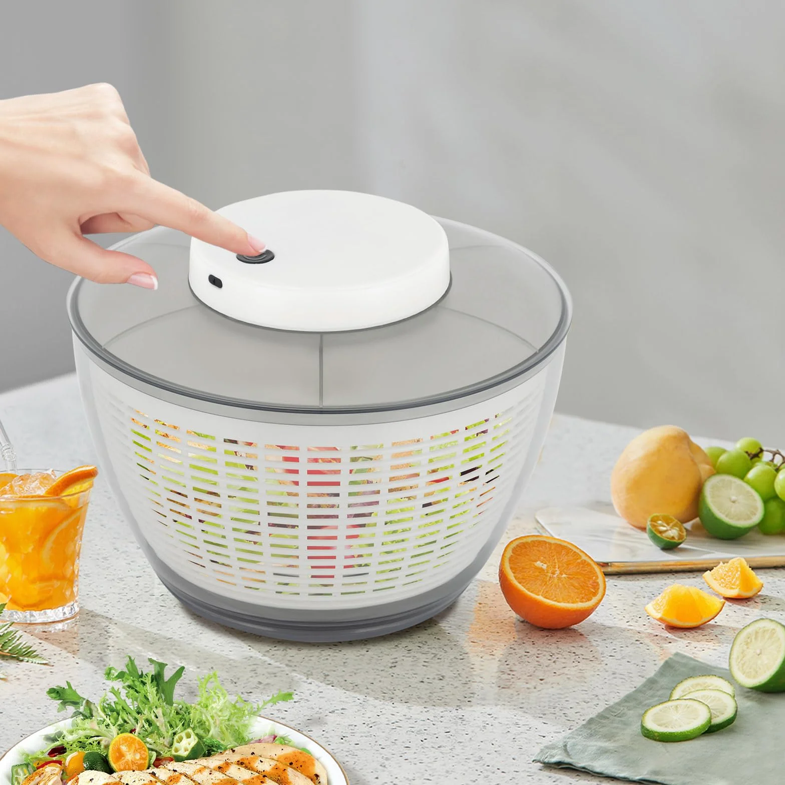 Centrifuga per insalata elettrica -500 RPM elimina rapidamente l'umidità centrifuga automatica - 4,75 L per lattuga, pomodori, cavolo riccio, erbe aromatiche - ricaricabile USB