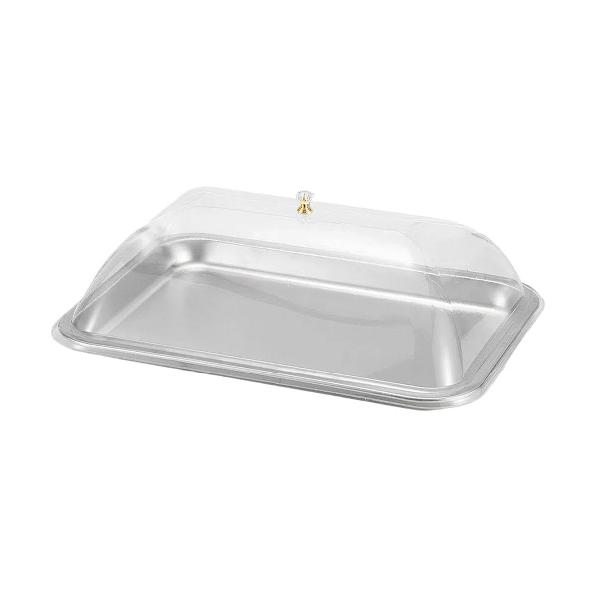 Vassoio per Torte Rettangolare con Coperchio PP Trasparente in Acciaio Inox, Piattino da Portata per Dessert Dolci Frutta, Facile da Pulire per RIST, Cucina e Ricevimento di Nozze, 40x30x2 Cm