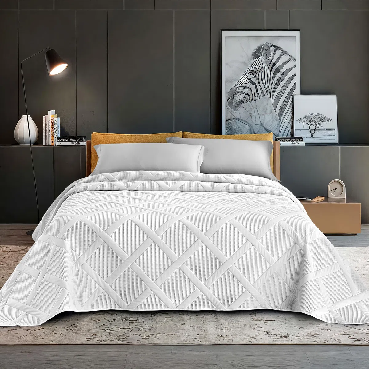 IlGruppone Copriletto Trapuntato Matrimoniale Elegante Trapuntino Lavorazione Intrecciata Due Piazze Trapunta Coperta Leggera Coperta Letto Leggera Primavera Estate - Bianco