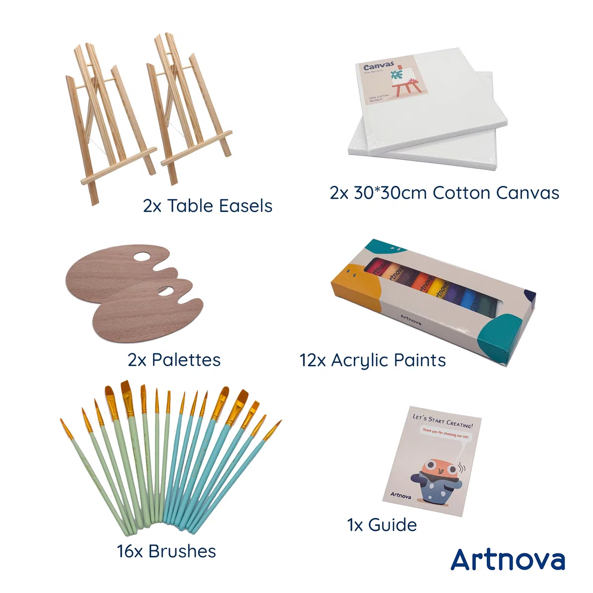 Artnova Set da pittura per 2 persone: set fai da te con 2 tele, cavalletti, pennelli, tavolozze, colori acrilici e istruzioni, ideale per ritratti, regalo creativo per partner, amici o principianti