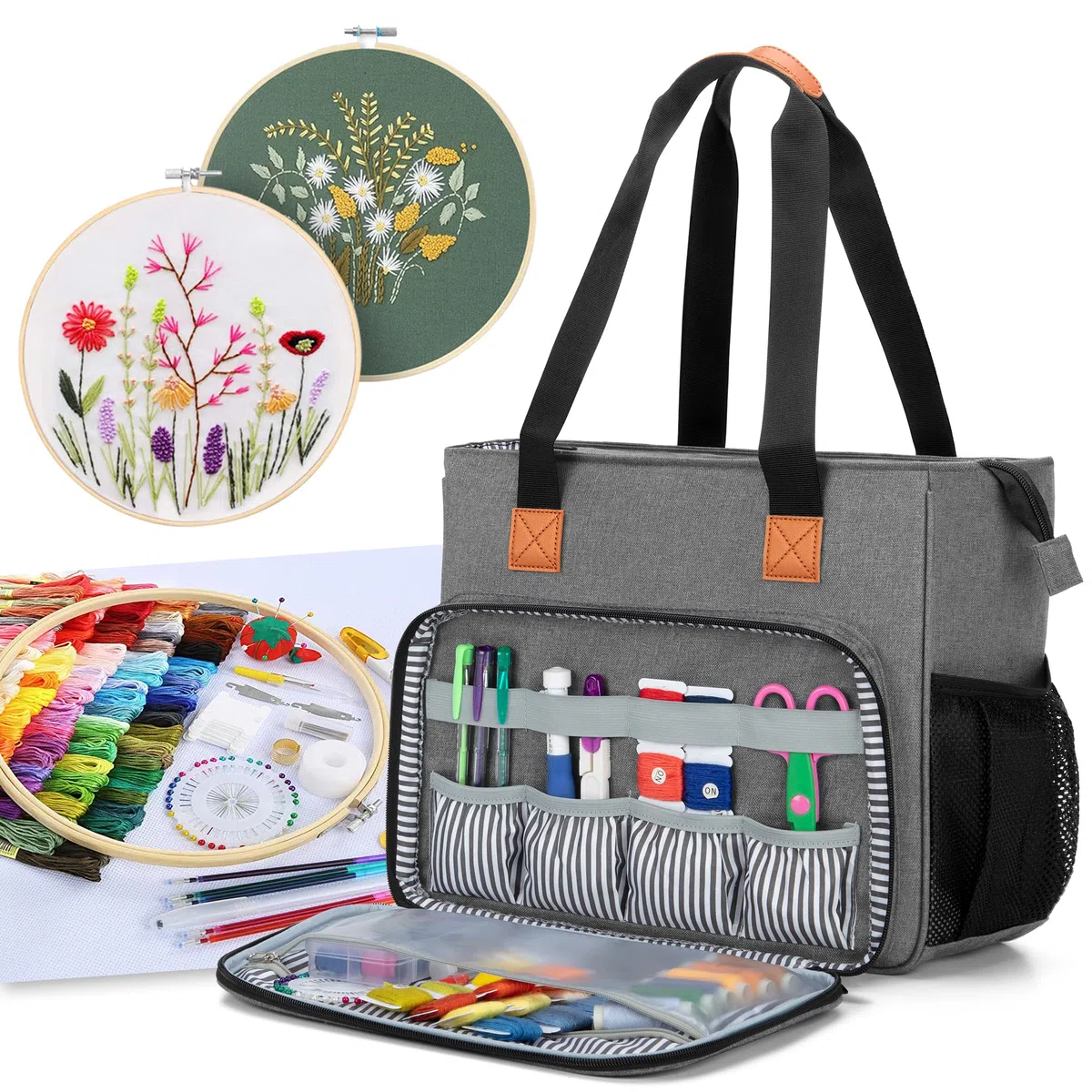Luxja Borsa per Kit Ricamo, Borsa per Filo da Ricamo, Borsa di Immagazzinaggio per Kit da Ricamare, Grigio