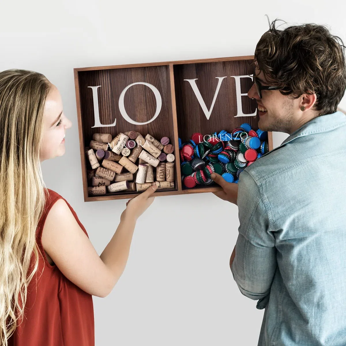 Maverton Raccogli tappi di sughero o birra - con stampa personalizzata - con due scomparti - cavatappi con un coltellino - scatola porta tappi - idee regalo per Natale - Natale