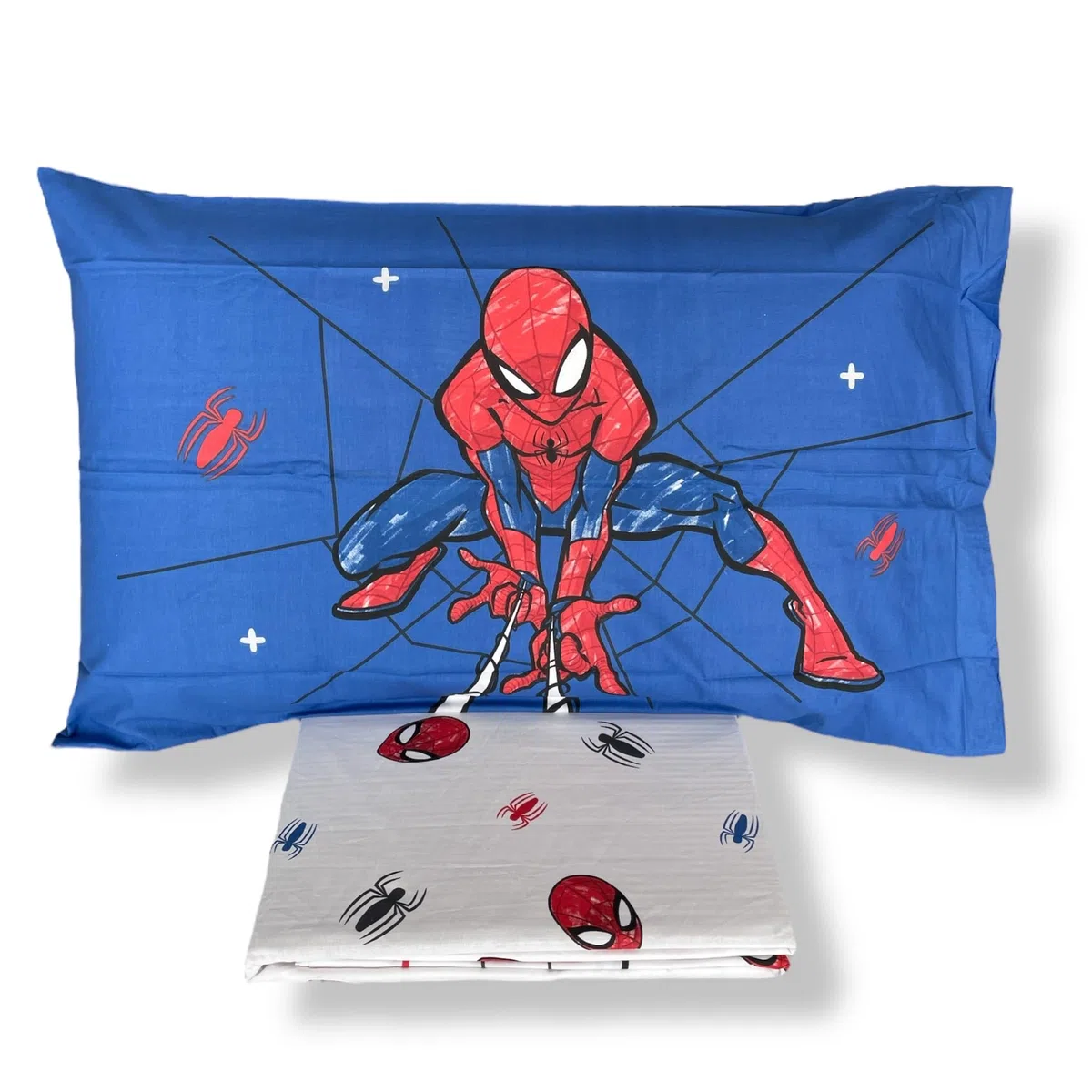 Caleffi Completo Lenzuola Letto Spider Man Spidey in Cotone Singolo lenzuolo superiore 155x280+ 1 federa 50x80 + lenzuolo inferiore con angolo x mateasso 90x200