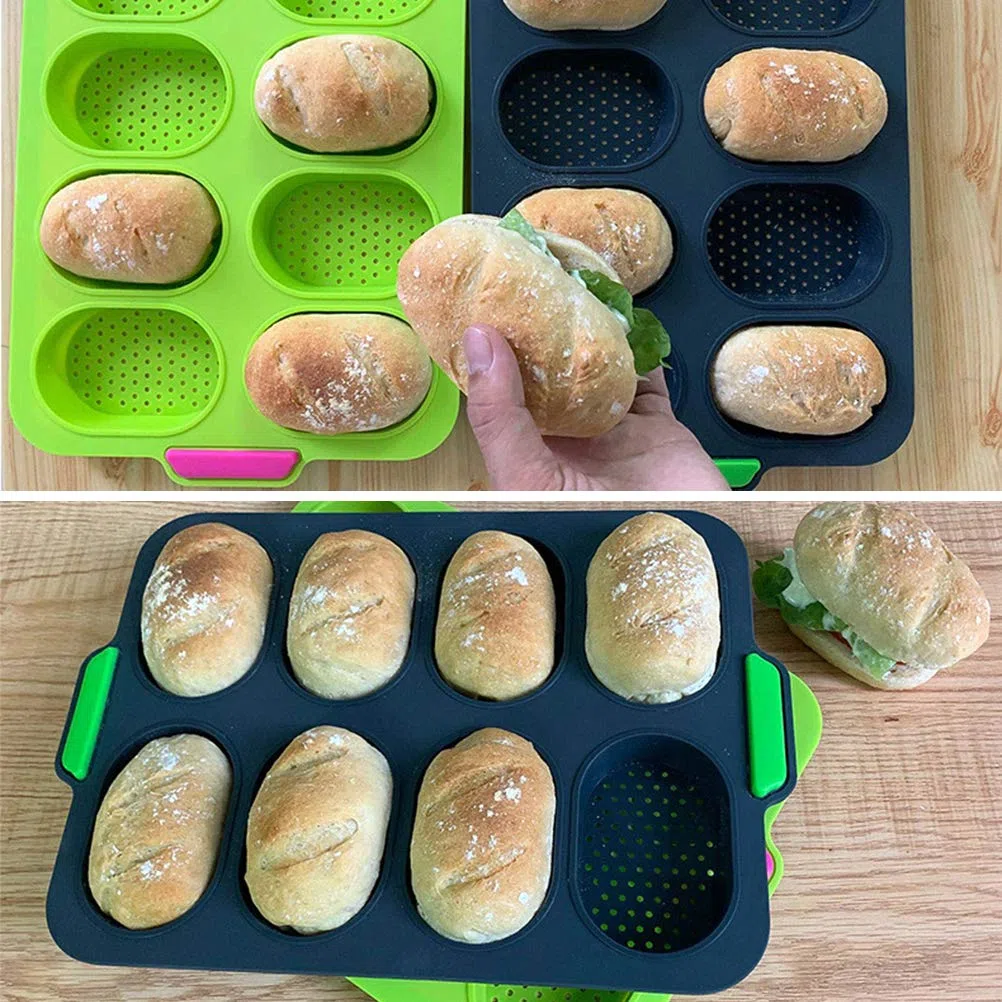 Mini Pan, Silicone Antiaderente Perforato Pane Francese Stampo Croccante Per Pane Pane Per Hot Dog (Grigio scuro)