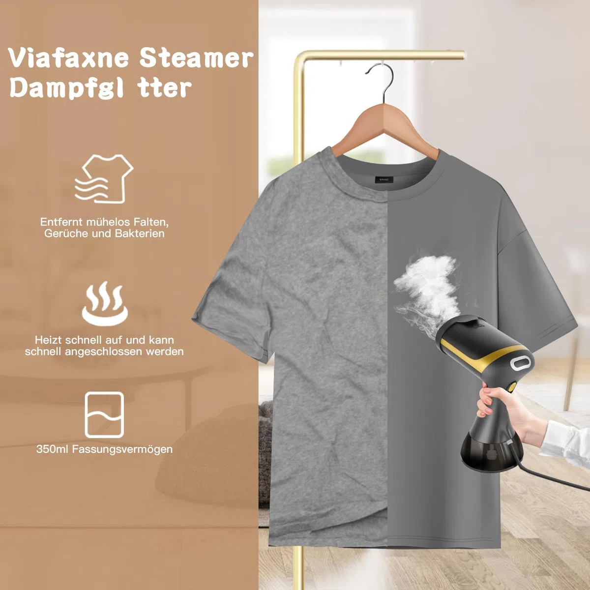 Ferro da Stiro Verticale, Viafexna 1500W Stiratore Verticale con Serbatoio Dell'Acqua da 350Ml, Stiratrice Verticale per la Rimozione Rapida Delle Rughe, per la Casa, in Viaggio