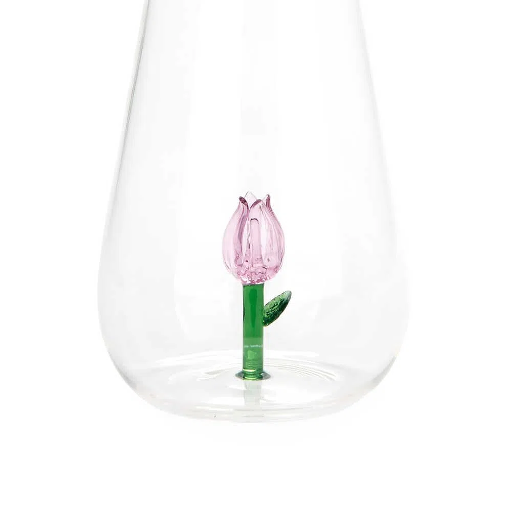 Balvi Bottiglia Botanical Tulip Colore Rosa Fatto a Mano in borosilicato Vetro 1 L