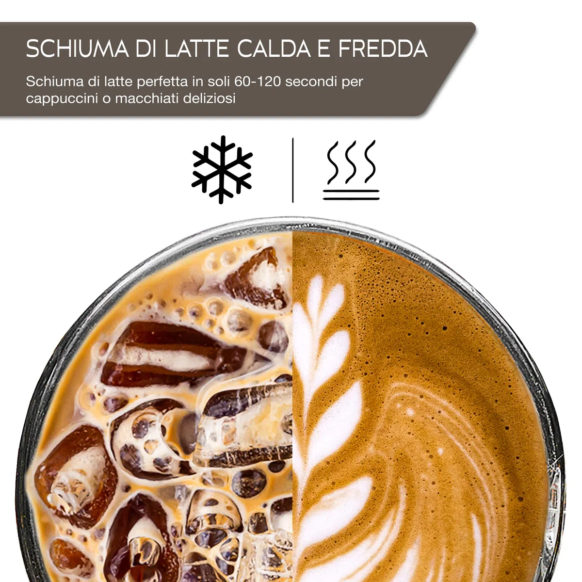LEBENLANG Montalatte elettrico nero - Incl. frusta di ricambio + 4 modalità per un cappuccino perfetto - Montalatte elettrico - con Funzione Latte Caldo e Freddo - Montalatte elettrico cappuccino