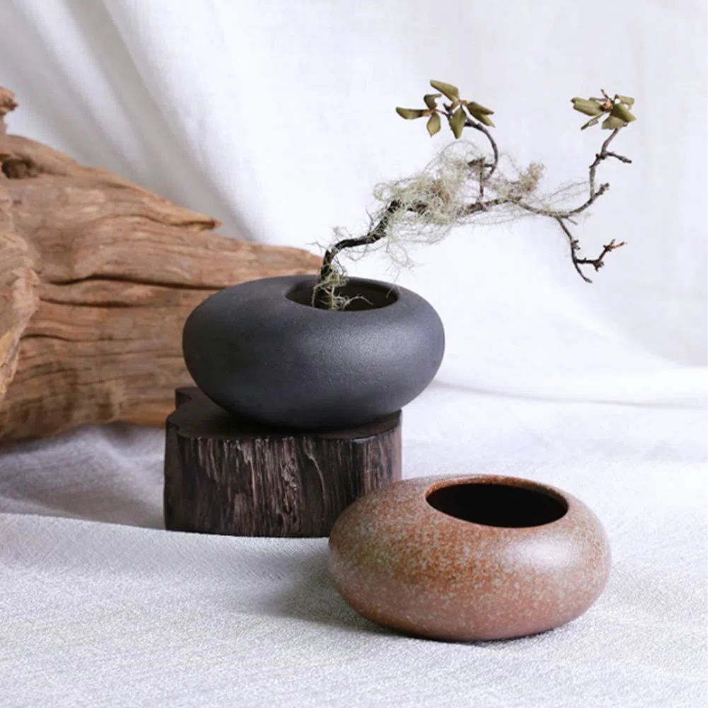 WANDIC - Kit per la Composizione dei Fiori, in Ceramica con Ghiaia Nera e Vaso da 4 cm, Motivo Kenzan, Rana in Ceramica Floreale, per Decorare la casa
