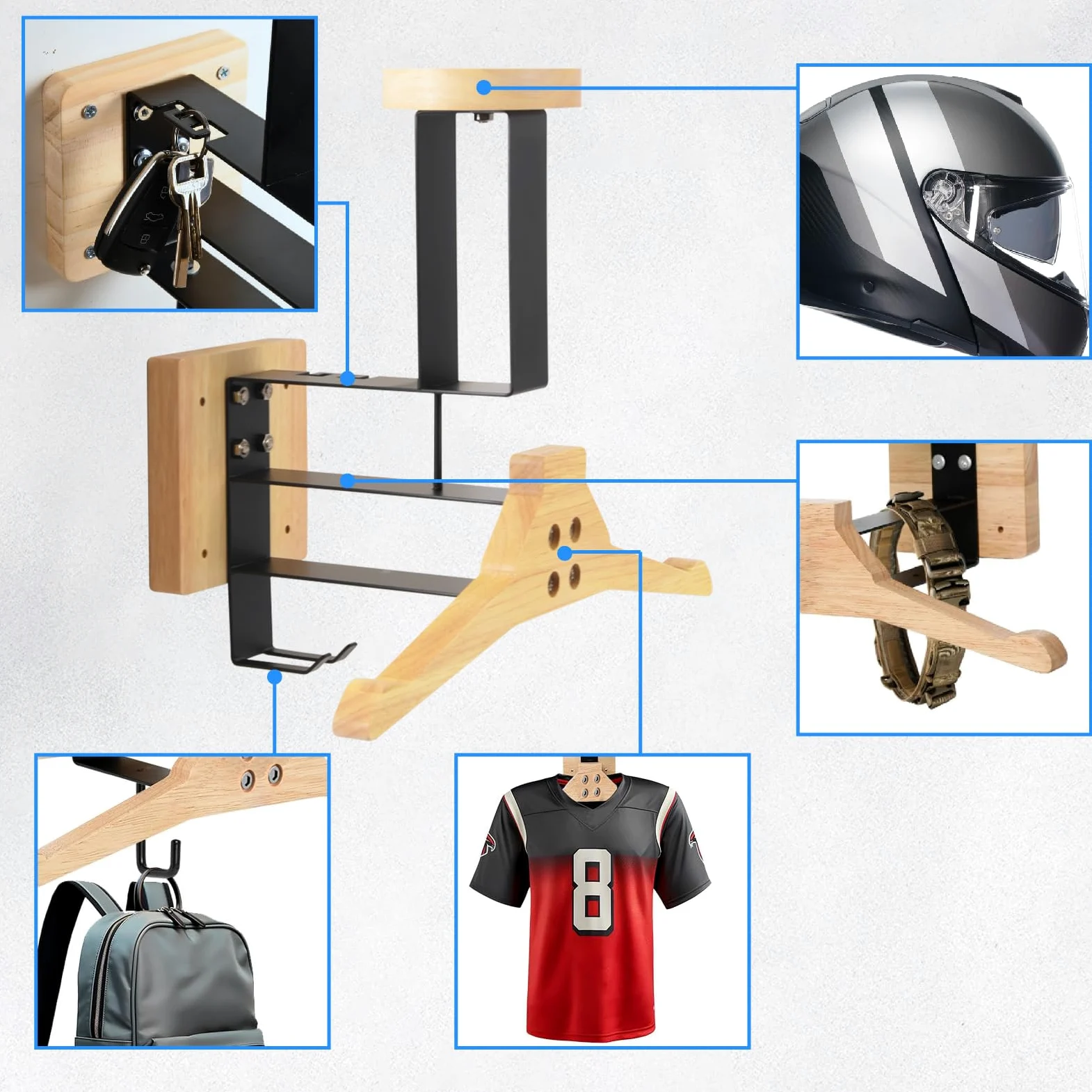Porta Casco Moto da Parete, Appendi Casco Moto da Parete, Moto Accessori Utili, Struttura di Ancoraggio a Parete per Motociclette, Calcio, Sci e Tattico