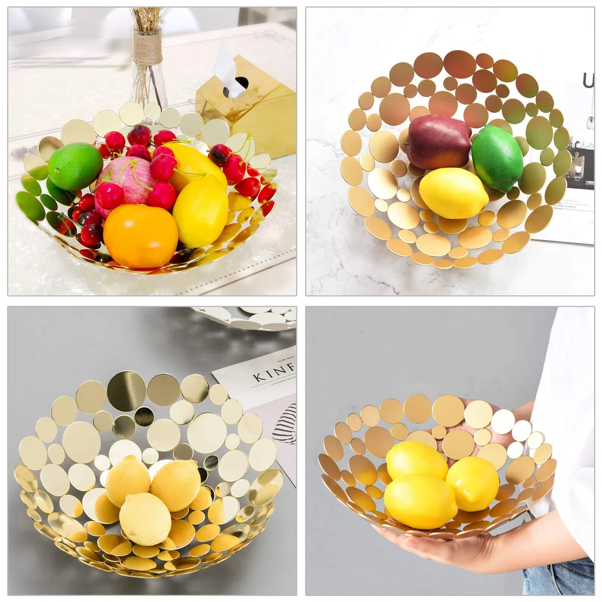 SumnaCon Ciotola da banco in metallo per frutta – Cucina & Tavolo da pranzo Display Basket – Oro
