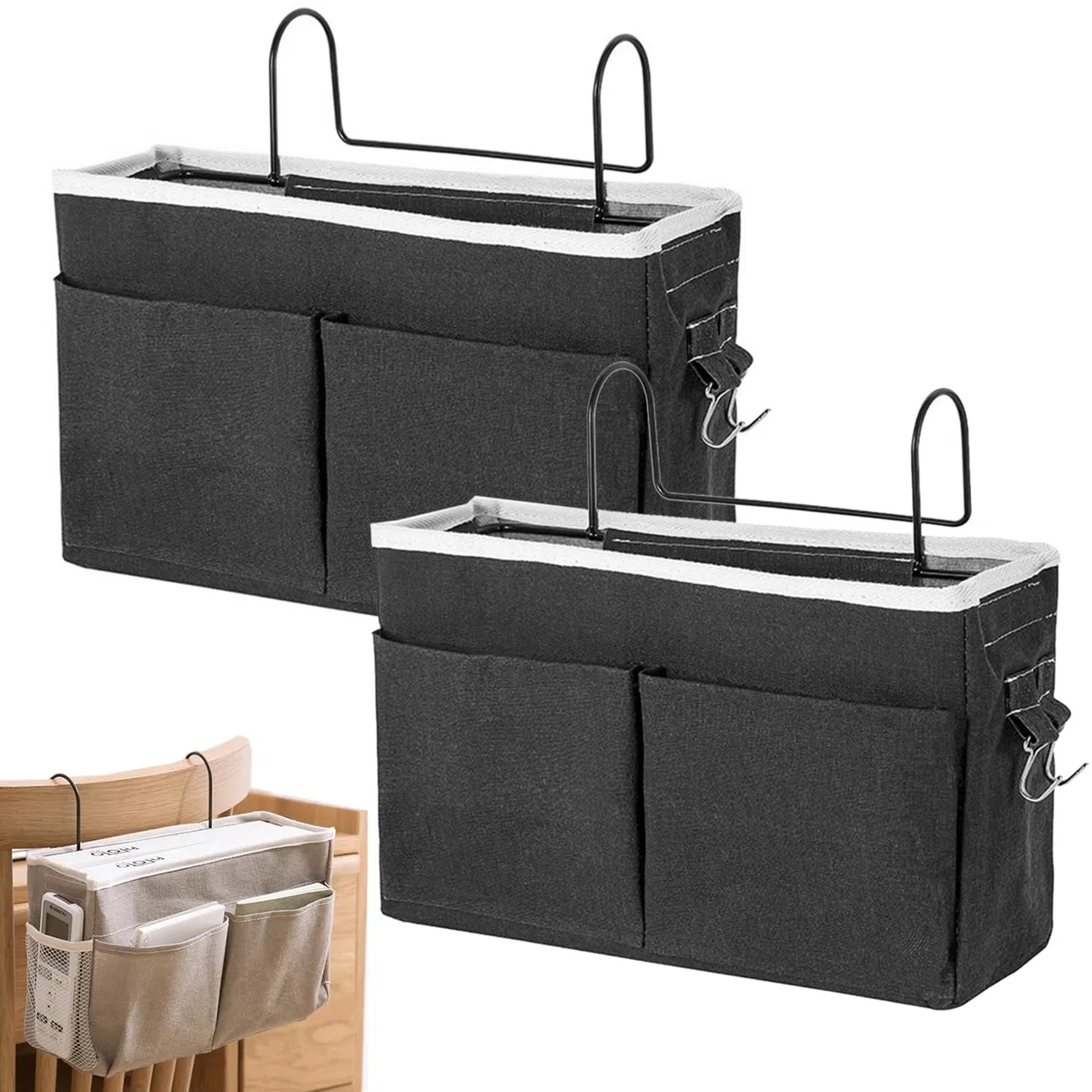 2 Pezzi Borsa da Comodino, Tasche Portaoggetti Letto, Tasche da Letto Appendibile, Tasche da Comodino, Tasca da Letto, per Ufficio, Camera da Letto, Cucina