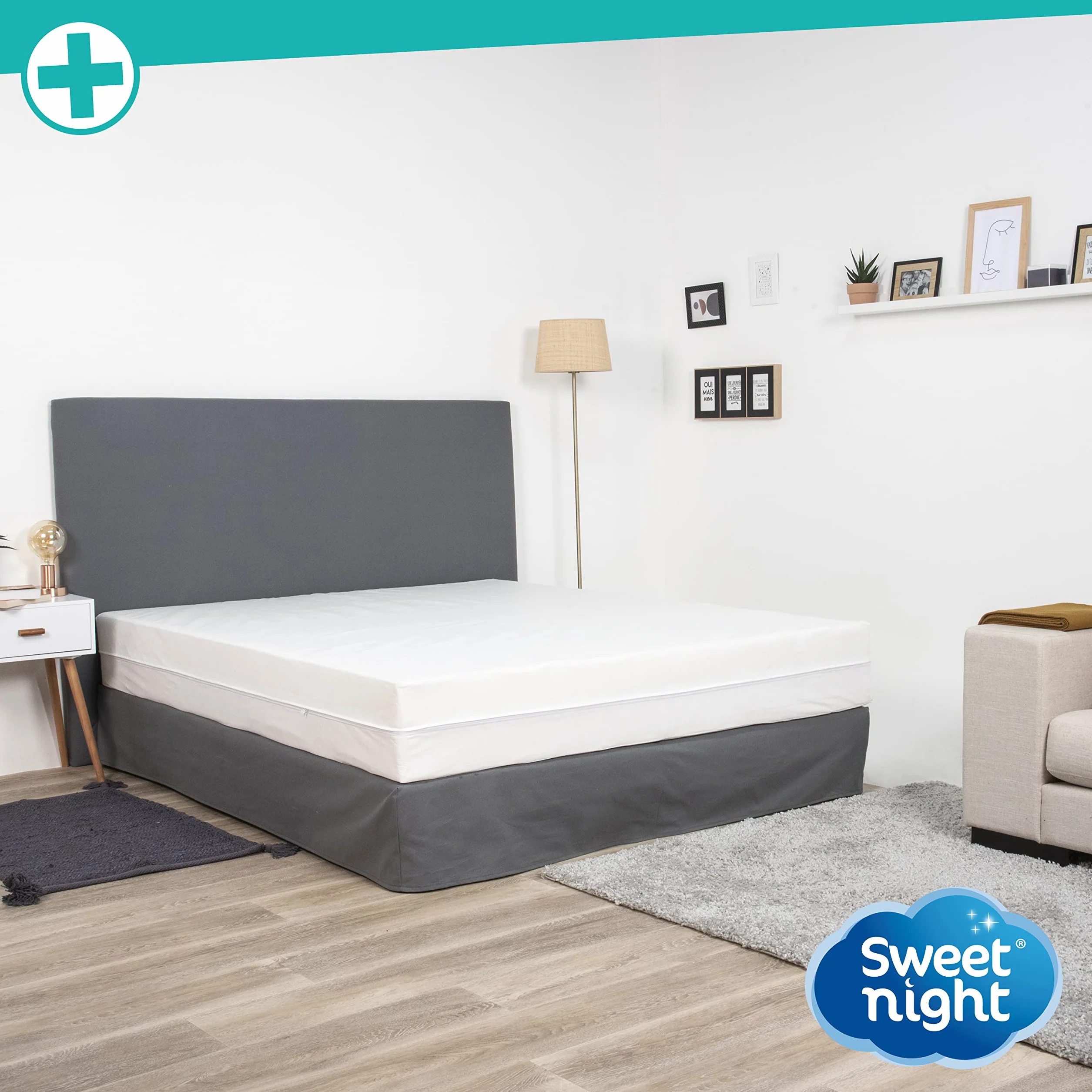 Sweetnight - Fodera integrale per materasso francese 140x190 cm | Anti cimice e antiacaro | Silenzioso | Chiusura a cerniera | Senza trattamento chimico | Spessore fino a 20 cm