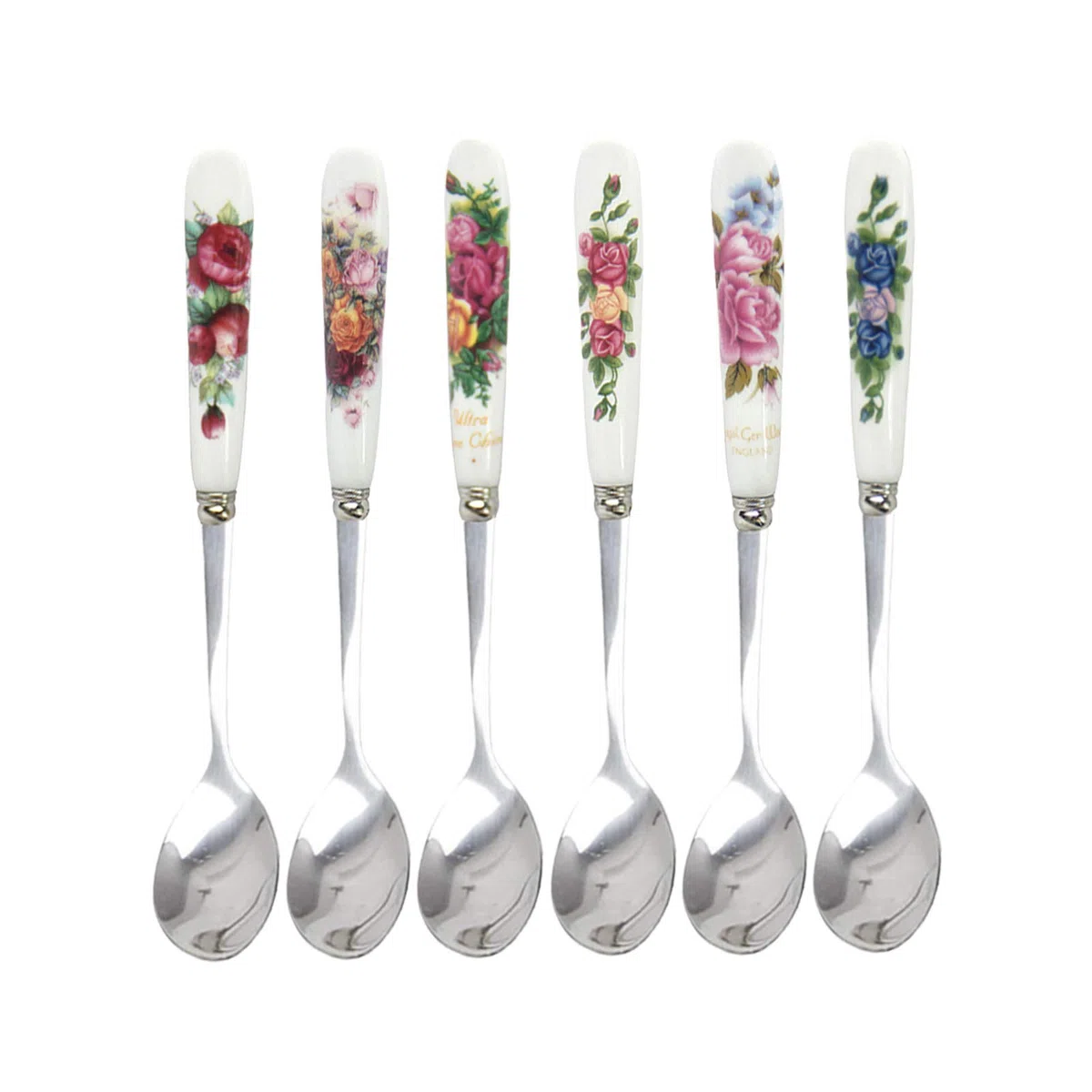 Acciaio Inox Maniglia in Ceramica Cucchiaino 6PCS Lucidato a Specchio - Ideale per Caffè,Manico in Ceramica Cucchiaino da Dessert in Acciaio Inox Cucchiaino da Caffè Per Caffè,Gelati,Dessert