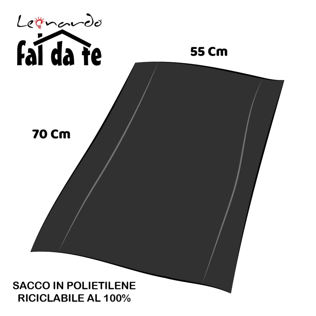 Leonardo Fai Da Te - Grandi sacchi spazzatura 55x70, 200 sacchetti, sacchi neri resistenti - 100% plastica riciclabile, 100% Made in Italy