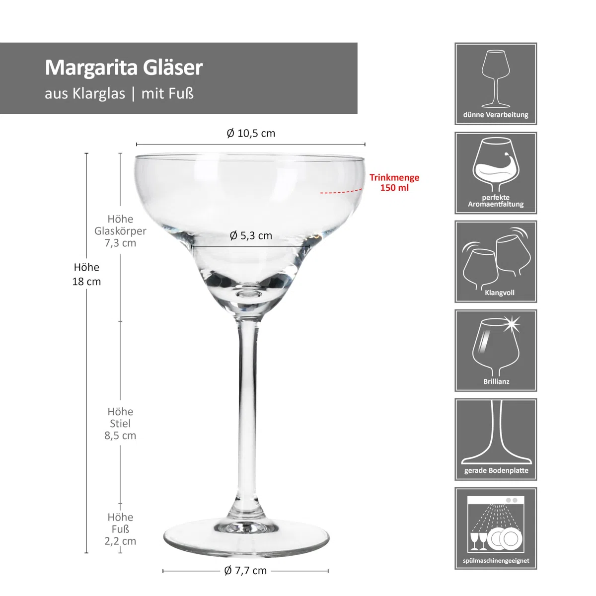 MamboCat Set di 6 bicchieri Margarita I 150 ml, altezza 18 cm, per 6 persone, bicchieri trasparenti per bevande congelate, Daiquiri & Co. I bicchieri trasparenti per casa, feste e Co