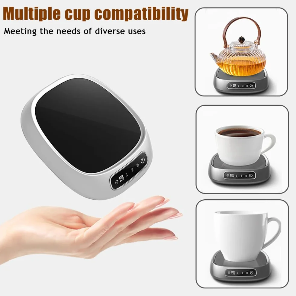 Scaldatazze con 3 Impostazioni Temperatura, Riscaldatore Tazze Display Intelligente, Scaldino Bevande Rapido Ampia Compatibilità, per Caffè Tè e Latte Ufficio Casa