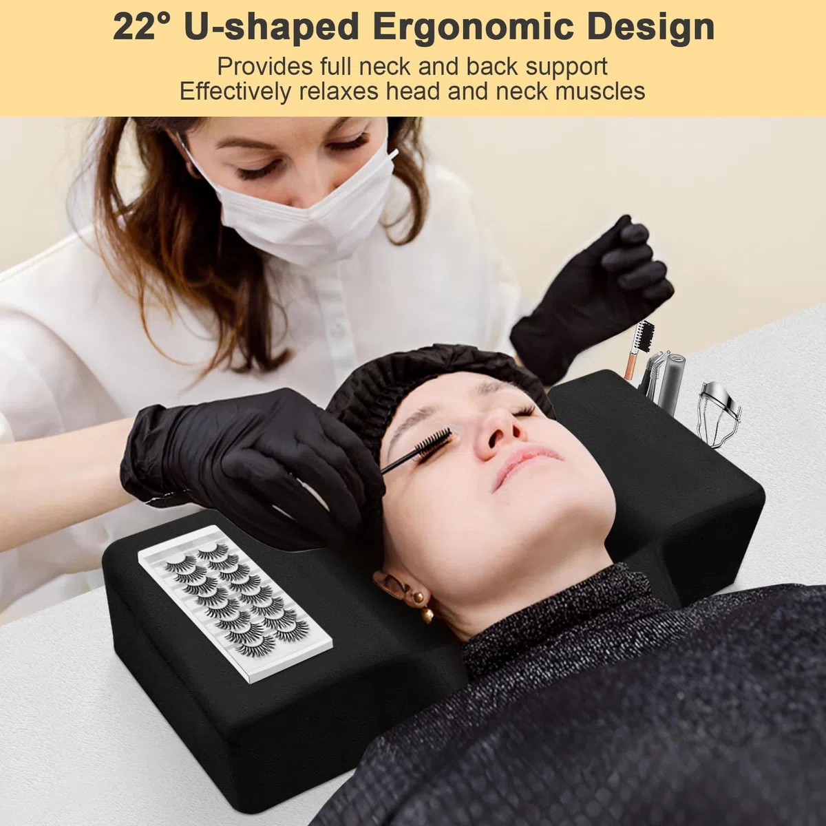 CGBE Cuscino a forma di U per extension ciglia: Cuscino cervicale ergonomico, supporto per il collo. Cuscino in flanella per extension, progettato per l'uso domestico o in istituto di bellezza.