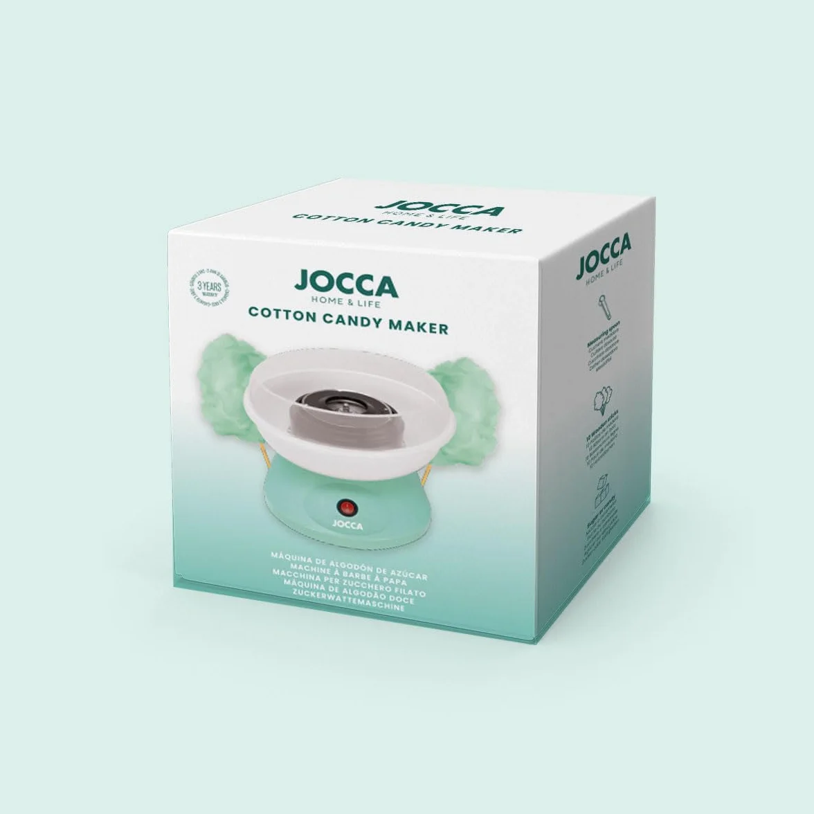 JOCCA - Macchina per zucchero filato/compatta (26x26x17 cm)/ 520W/ prepara in 5 minuti/funziona con zucchero e caramelle/kit completo incluso